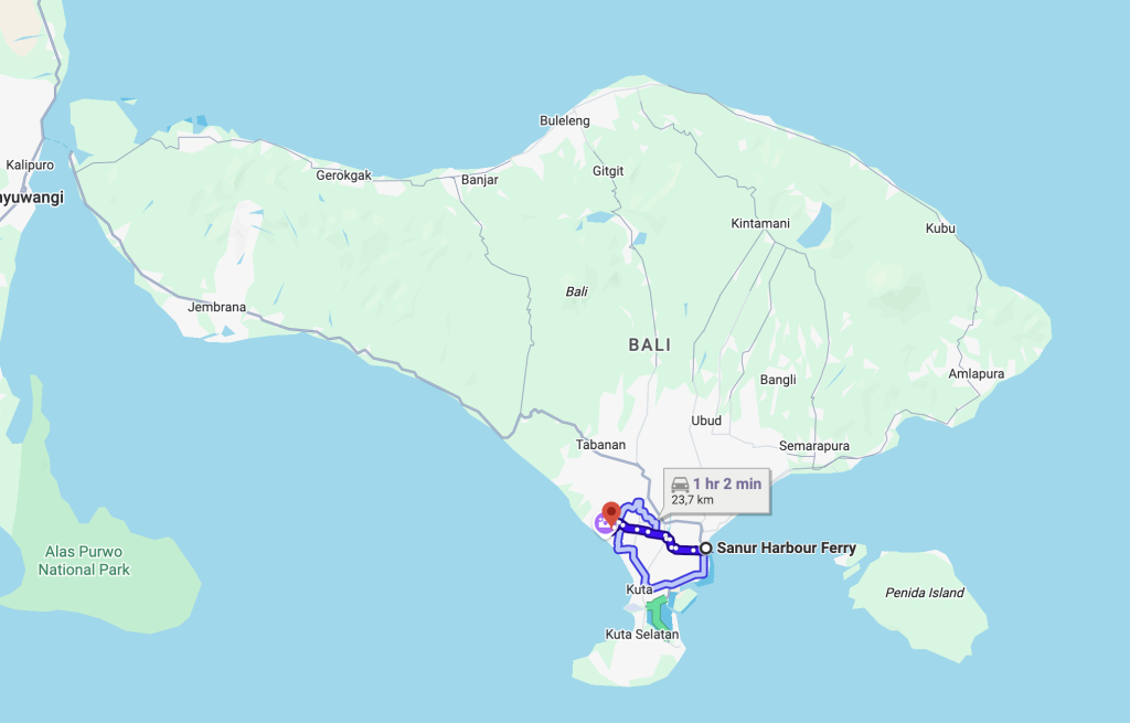 how much a taxi from sanur harbor to canggu area