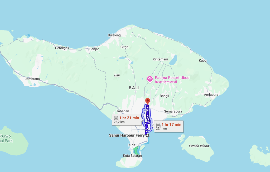 private taxi from sanur harbor to ubud at a fix price